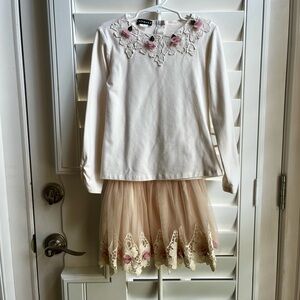 Kate Mack Rose Detail Shirt and Matching Chiffon Skirt